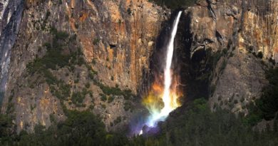 Natural Kaleidoscope: Rainbow Forms In Spray At Bottom Of Waterfall As Spectacular Fusion Of Colours Hovers Above The Ground (VIDEO)